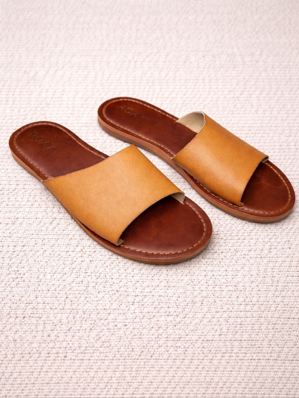 Roxy Women's Tan Leather Slide Sandals